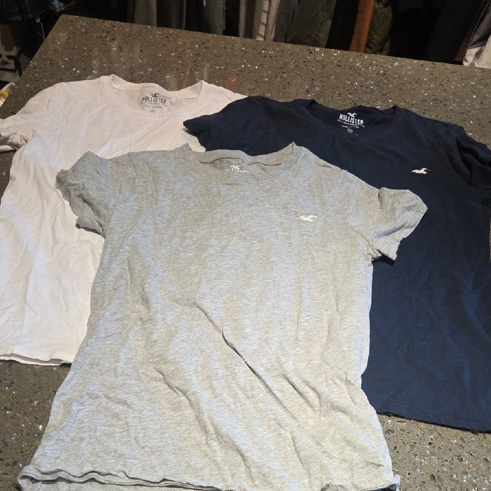 Hollister Short Sleeve T-Shirt Trio - White, Gray, Navy